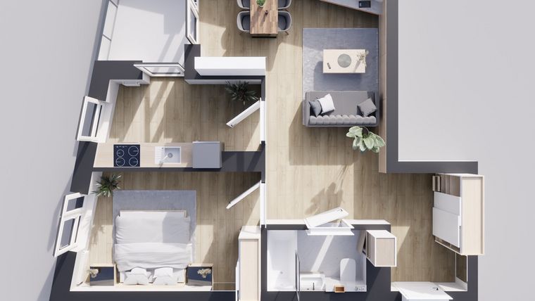 Rzut - Mieszkanie na sprzedaż 2 pokoje o powierzchni 51,72 m² - numer 23/19 w Odrzańskie Bulvary