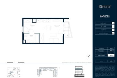 Rzut - Mieszkanie na sprzedaż 1 pokój o powierzchni 29,75 m² - numer A.M030 w Riviera⁵