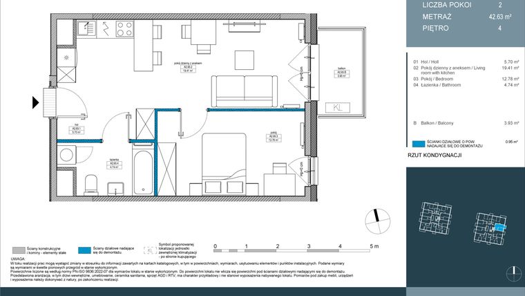 Rzut - Mieszkanie na sprzedaż 2 pokoje o powierzchni 42,6 m² - numer 93 w Nordic Górka Narodowa