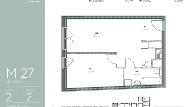 Rzut - Mieszkanie na sprzedaż 2 pokoje o powierzchni 47,38 m² - numer M.27 w Ja\nas
