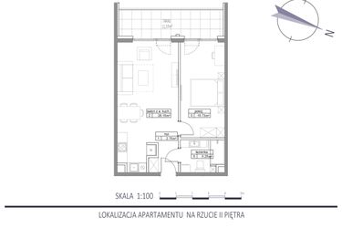 Rzut - Mieszkanie na sprzedaż 2 pokoje o powierzchni 49,88 m² - numer E23 w Apartamenty na Klifie bud. D, E i F