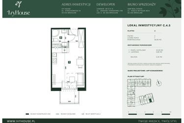 Rzut - Mieszkanie na sprzedaż 1 pokój o powierzchni 26,95 m² - numer C.4.5 w IVY HOUSE - Apartamenty inwestycyjne