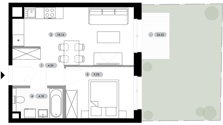 Rzut - Mieszkanie na sprzedaż 2 pokoje o powierzchni 36,64 m² - numer A.0.M4 w Nowe Radwanice