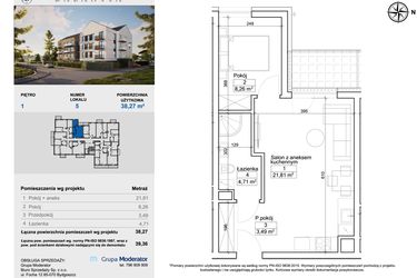 Rzut - Mieszkanie na sprzedaż 2 pokoje o powierzchni 38,33 m² - numer 5 w Balantia