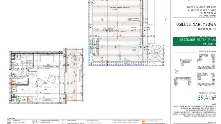 Rzut - Mieszkanie na sprzedaż 1 pokój o powierzchni 29,41 m² - numer N2.76 w Osiedle Narcyzowe etap 2