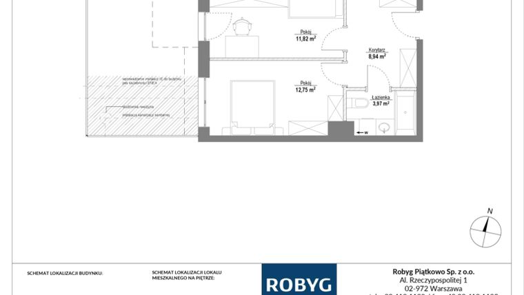 Rzut - Mieszkanie na sprzedaż 3 pokoje o powierzchni 61,33 m² - numer 0M03 w Piątkowo Residence