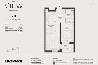 Rzut - Mieszkanie na sprzedaż 2 pokoje o powierzchni 40,47 m² - numer 78 w The View