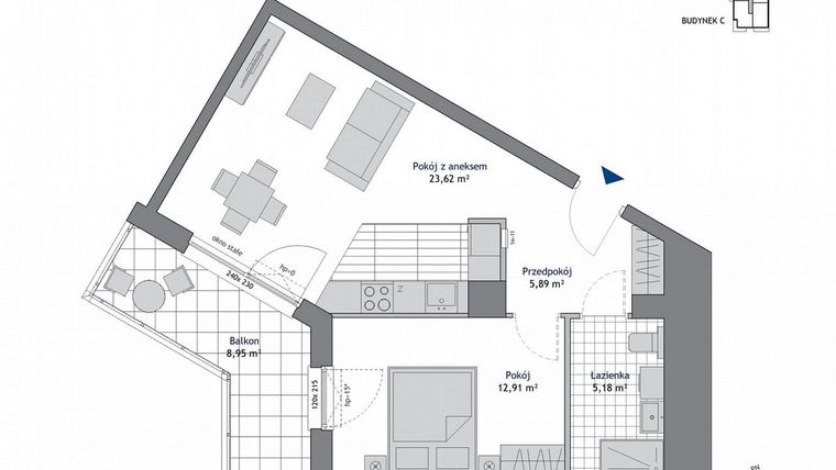 Rzut - Mieszkanie na sprzedaż 2 pokoje o powierzchni 47,6 m² - numer C.4.8 w Nowa Dąbrowa