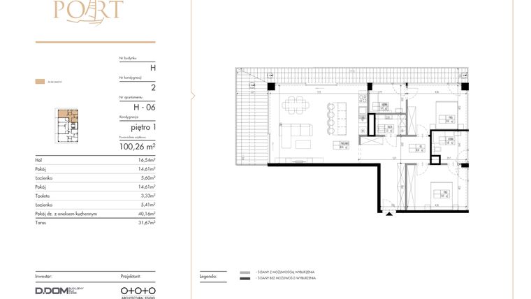 Rzut - Mieszkanie na sprzedaż 3 pokoje o powierzchni 100,26 m² - numer H_6 w Warmiński Port etap V