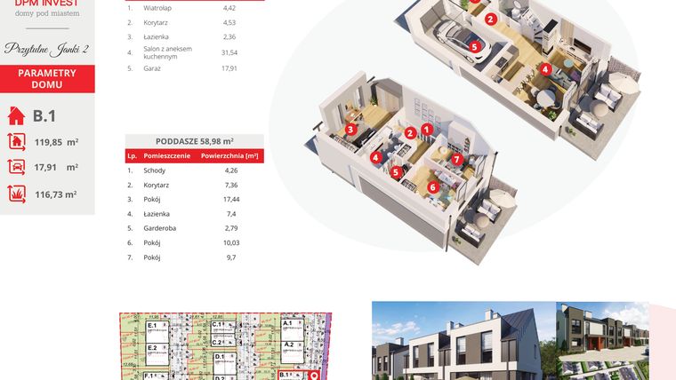 Rzut - Dom na sprzedaż 4 pokoje o powierzchni 119,8 m² - numer B.1 w Osiedle Przytulne Janki II etap 2
