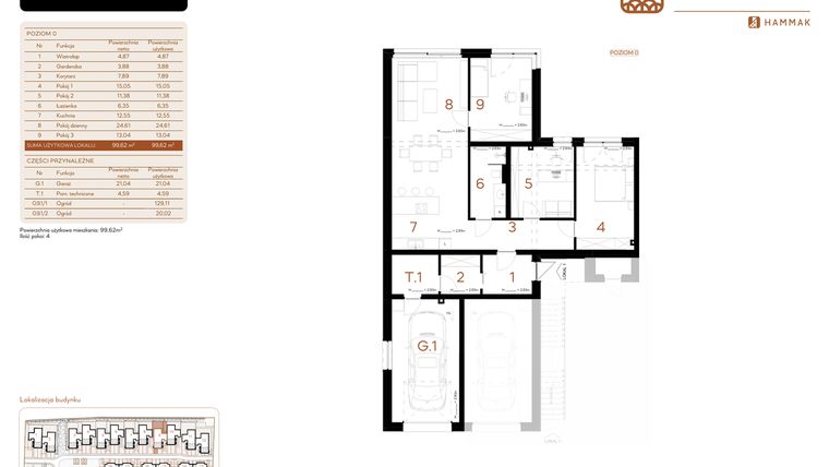 Rzut - Mieszkanie na sprzedaż 4 pokoje o powierzchni 99,62 m² - numer 9.1 w Kosocicka Forest