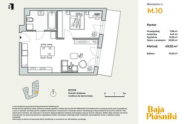 Rzut - Mieszkanie na sprzedaż 2 pokoje o powierzchni 49,92 m² - numer M10 w Baja Piaśniki