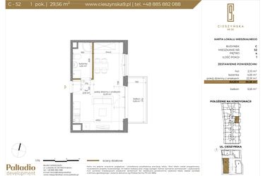 Rzut - Mieszkanie na sprzedaż 1 pokój o powierzchni 29,56 m² - numer C-52 w Cieszyńska 9 budynek B i C