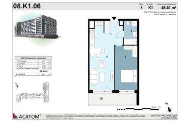 Rzut - Mieszkanie na sprzedaż 2 pokoje o powierzchni 46,4 m² - numer 08.K1.06 w Langiewicza 37
