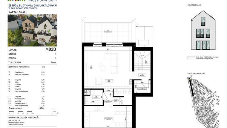 Rzut - Mieszkanie na sprzedaż 4 pokoje o powierzchni 89,07 m² - numer 2.B w Osiedle Koninko