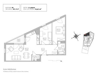 Rzut - Mieszkanie na sprzedaż 3 pokoje o powierzchni 75,81 m² - numer B1.12.7 w Alvarium 2.0