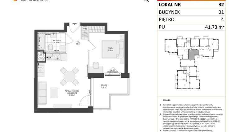 Rzut - Mieszkanie na sprzedaż 2 pokoje o powierzchni 41,73 m² - numer 32 w Locus 2