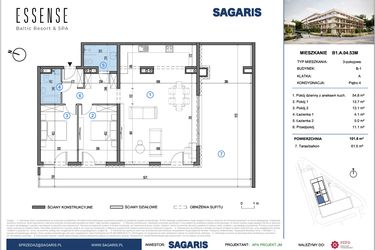Rzut - Mieszkanie na sprzedaż 3 pokoje o powierzchni 101,8 m² - numer B1.A.04.53M w ESSENSE Baltic Resort&SPA 2