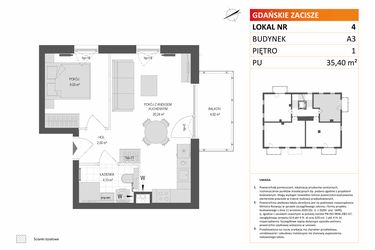 Rzut - Mieszkanie na sprzedaż 2 pokoje o powierzchni 35,4 m² - numer A3.4 w Gdańskie Zacisze