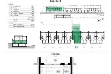 Rzut - Mieszkanie na sprzedaż 3 pokoje o powierzchni 70,7 m² - numer A.4.1. w Dębowe Zacisze
