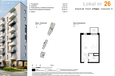 Rzut - Mieszkanie na sprzedaż 1 pokój o powierzchni 30,25 m² - numer A.26 w Osiedle Kochanowskiego - Gliwice
