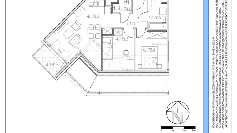 Rzut - Mieszkanie na sprzedaż 2 pokoje o powierzchni 45,57 m² - numer 179 w Osiedle Solne etap II