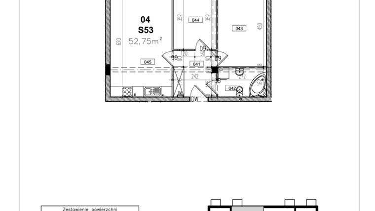 Rzut - Mieszkanie na sprzedaż 3 pokoje o powierzchni 52,75 m² - numer B4.4 w Skalna