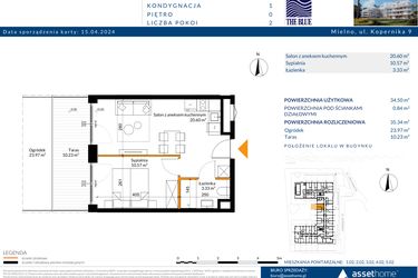 Rzut - Mieszkanie na sprzedaż 2 pokoje o powierzchni 35,34 m² - numer 0.02 w The Blue