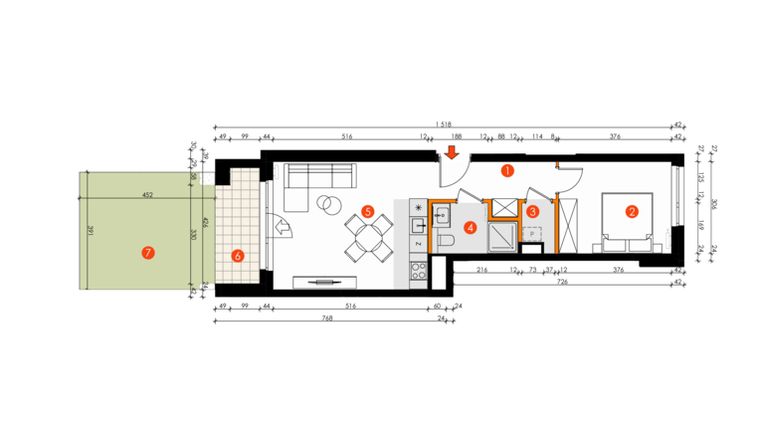 Rzut - Mieszkanie na sprzedaż 2 pokoje o powierzchni 44,06 m² - numer 8E-28 w Platanowy Park etap IV