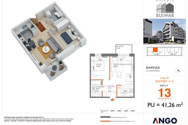 Rzut - Mieszkanie na sprzedaż 2 pokoje o powierzchni 41,26 m² - numer 13 w Osiedle Bulwar bud. 4