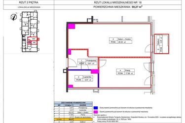 Rzut - Mieszkanie na sprzedaż 2 pokoje o powierzchni 59,27 m² - numer B3.5 w DzwoNova