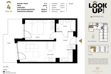 Rzut - Mieszkanie na sprzedaż 2 pokoje o powierzchni 39,85 m² - numer A4 w Look Up House