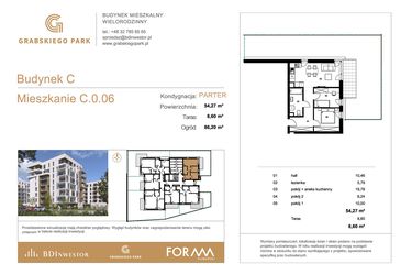 Rzut - Mieszkanie na sprzedaż 3 pokoje o powierzchni 54,27 m² - numer C.0.06 w Grabskiego Park