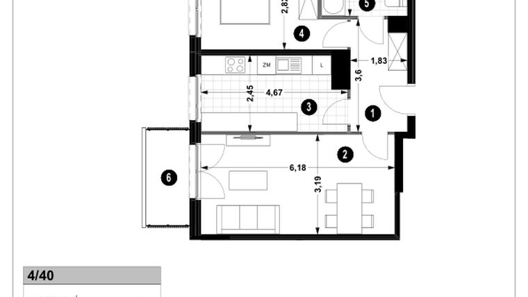 Rzut - Mieszkanie na sprzedaż 2 pokoje o powierzchni 53,16 m² - numer 3A.4/40 w Nowa Winnica