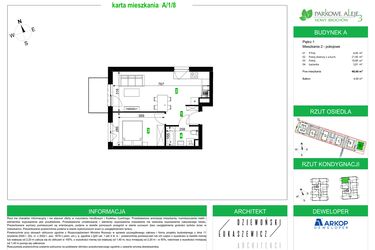 Rzut - Mieszkanie na sprzedaż 2 pokoje o powierzchni 40,66 m² - numer A/1/8 w Osiedle Parkowe Aleje etap III