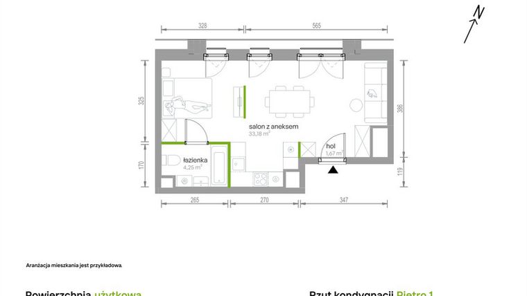 Rzut - Mieszkanie na sprzedaż 1 pokój o powierzchni 39,1 m² - numer 1/A/09 w Kijowska Vita
