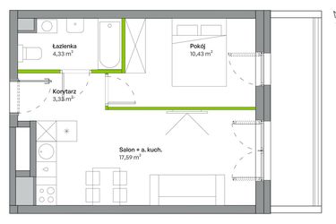 Rzut - Mieszkanie na sprzedaż 2 pokoje o powierzchni 35,68 m² - numer B.05.01.05 w WUWA Vita