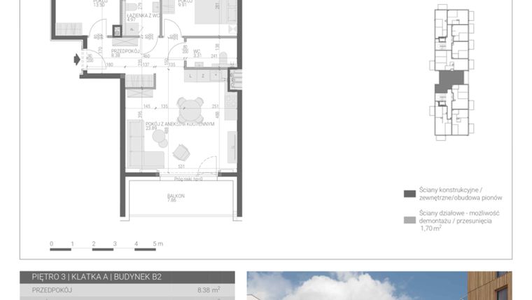 Rzut - Mieszkanie na sprzedaż 3 pokoje o powierzchni 63,96 m² - numer M-13 w Forma Augustów
