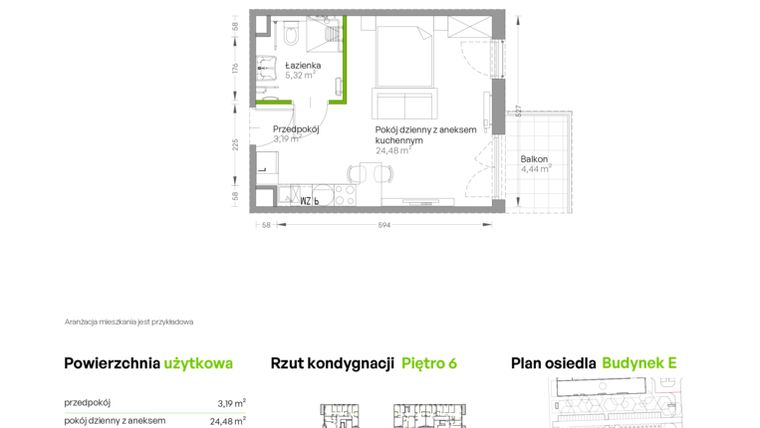 Rzut - Mieszkanie na sprzedaż 1 pokój o powierzchni 33,05 m² - numer E.123 w Centralna Vita