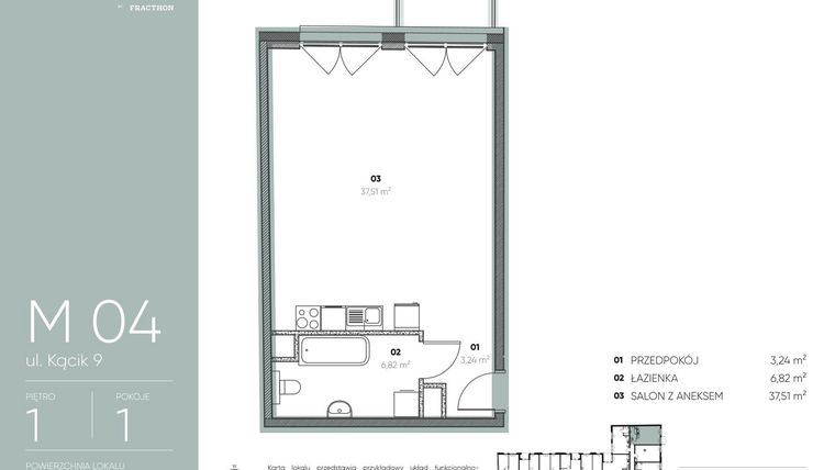 Rzut - Mieszkanie na sprzedaż 1 pokój o powierzchni 47,57 m² - numer M.4 w Ja\nas