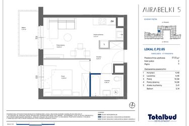 Rzut - Mieszkanie na sprzedaż 2 pokoje o powierzchni 37,34 m² - numer C.P2.65 w Mirabelki 5
