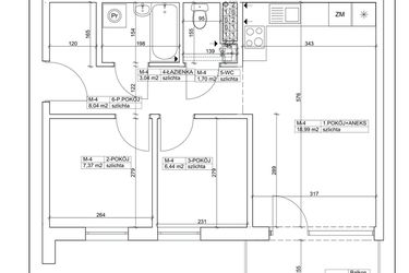 Rzut - Mieszkanie na sprzedaż 3 pokoje o powierzchni 45,58 m² - numer 4 w Bydgoska 19