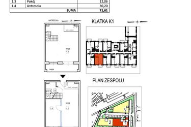 Rzut - Mieszkanie na sprzedaż 2 pokoje o powierzchni 71,61 m² - numer K1/26 w Przystań Królewiecka III