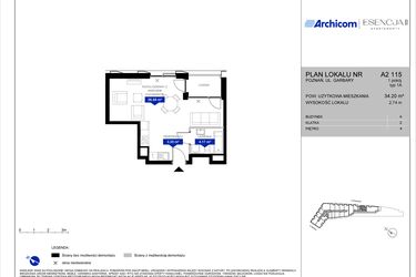Rzut - Mieszkanie na sprzedaż 1 pokój o powierzchni 34,2 m² - numer A2.115 w Apartamenty Esencja II