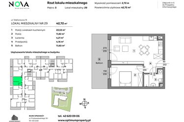 Rzut - Mieszkanie na sprzedaż 2 pokoje o powierzchni 42,72 m² - numer 29 w Nova Radiostacja
