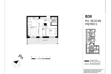 Rzut - Mieszkanie na sprzedaż 3 pokoje o powierzchni 39,09 m² - numer B39 w Apartamenty Kopernika - etap II
