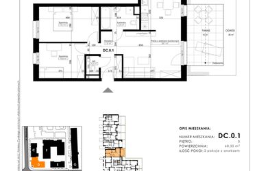 Rzut - Mieszkanie na sprzedaż 3 pokoje o powierzchni 68,33 m² - numer DC.0.1 w Nowy Folwark