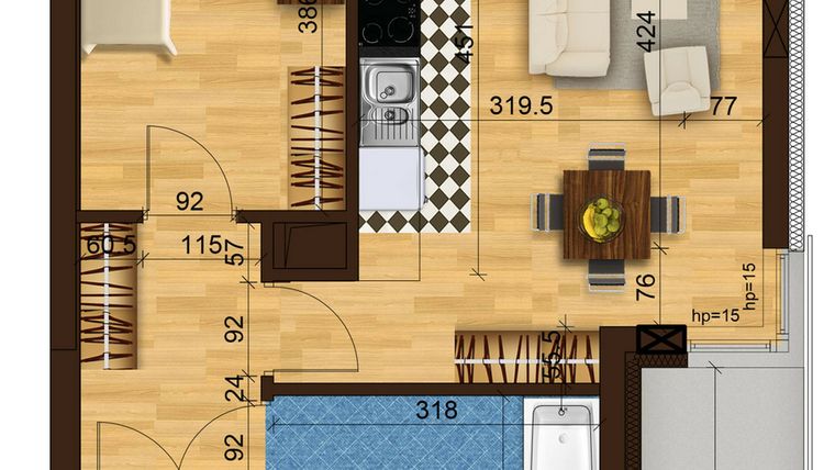 Rzut - Mieszkanie na sprzedaż 2 pokoje o powierzchni 42,13 m² - numer 6C.88 w Mierzeja Wiślana etap III