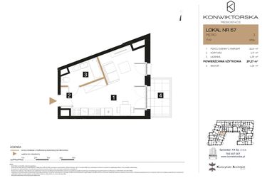 Rzut - Mieszkanie na sprzedaż 1 pokój o powierzchni 29,27 m² - numer 57 w Konwiktorska Residence