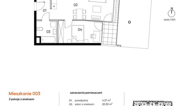 Rzut - Mieszkanie na sprzedaż 2 pokoje o powierzchni 41,34 m² - numer A.A003 w Miasto Polskich Mistrzów Olimpijskich II